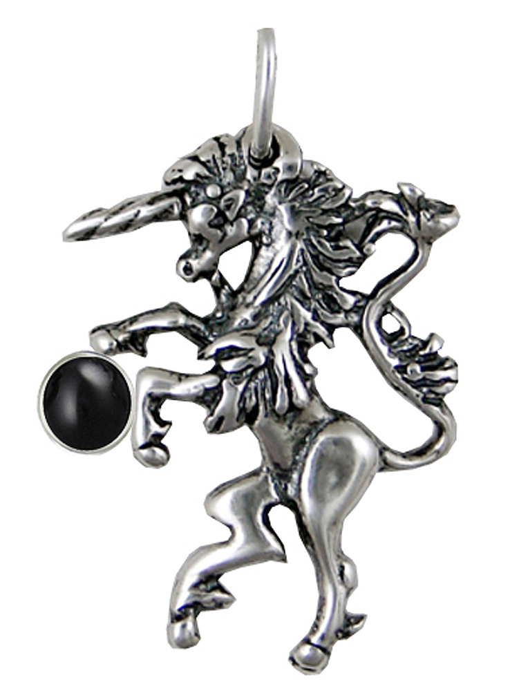 Sterling Silver Little Medieval Unicorn Pendant With Black Onyx